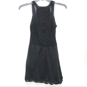 Black Crochet Sleeveless Mini Dress